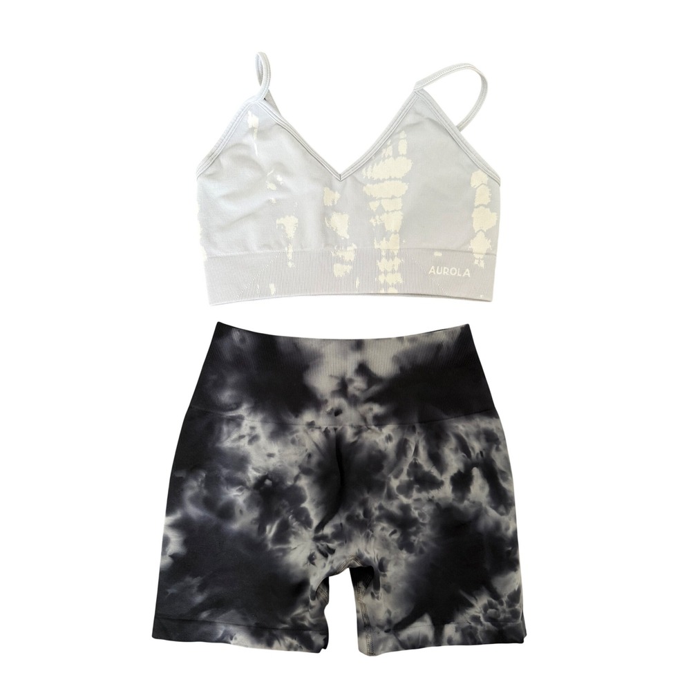 Aurola Women's Athletic Shorts and Bra Set Size Medium Black and Gray